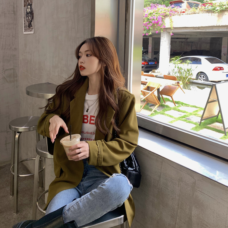 Real price ~ temperament commuting Korean loose thin double breasted solid color suit coat 4 colors