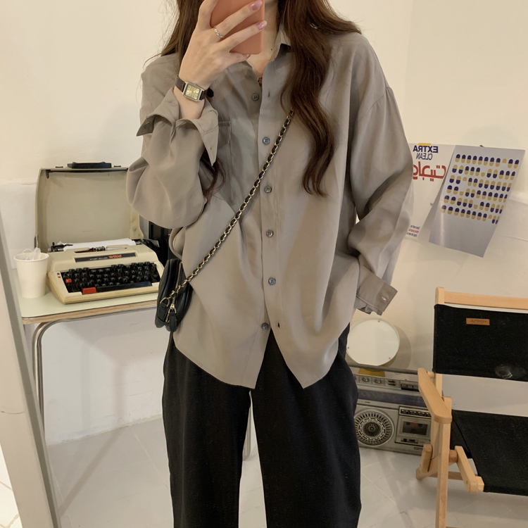 Real shot real price ~ Korean autumn style simple and versatile solid color loose casual long sleeve shirt 2 colors