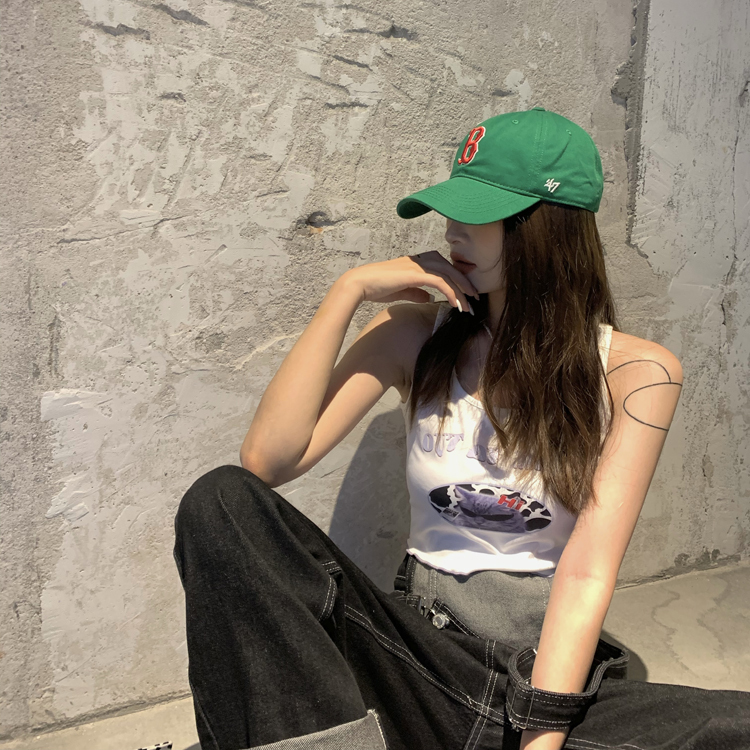 Real price ~ Korean summer versatile short letter print Halter Top