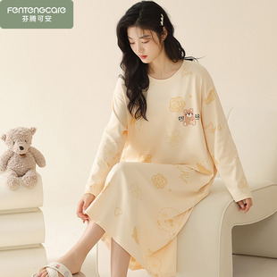 睡衣纯棉秋冬款 大码 春夏季 长袖 家居服2026新款 春秋季 长款 睡裙女款