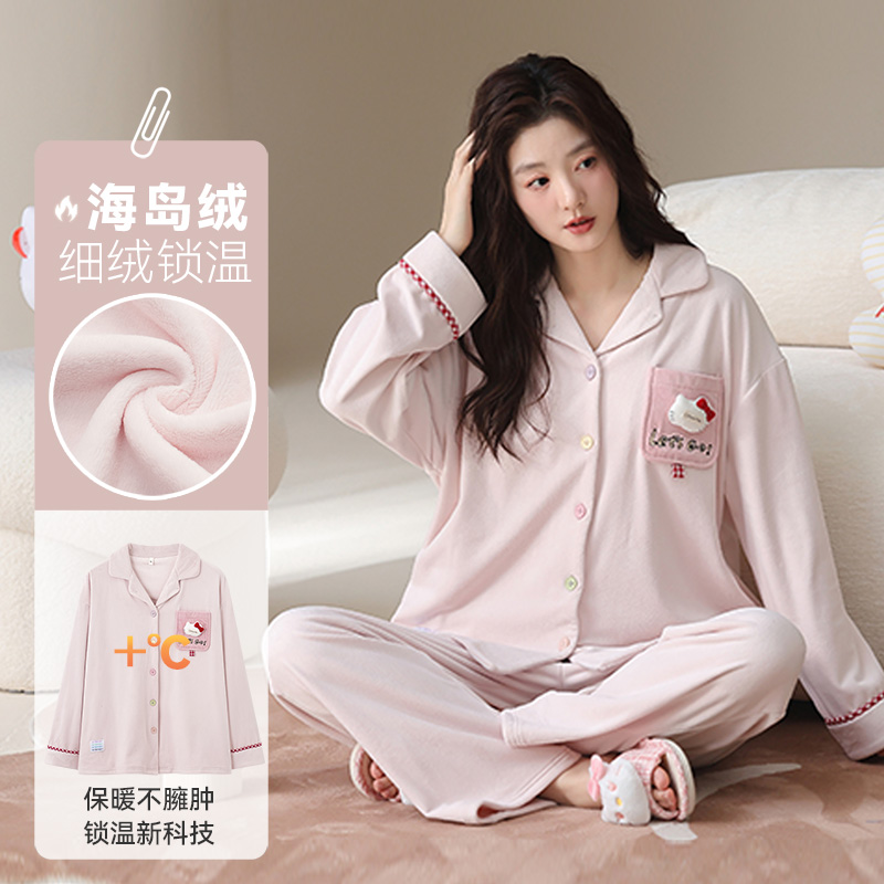 芬腾可安海岛绒睡衣女款冬季加厚保暖家居服2025新款秋冬款珊瑚绒