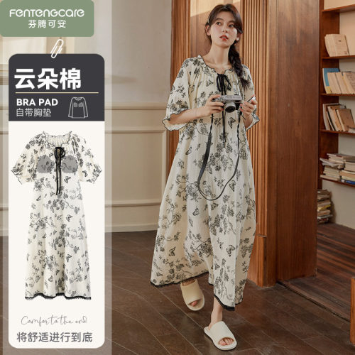 带胸垫和服睡裙睡衣女夏季短袖纯棉云朵棉长款日式家居服2026新款