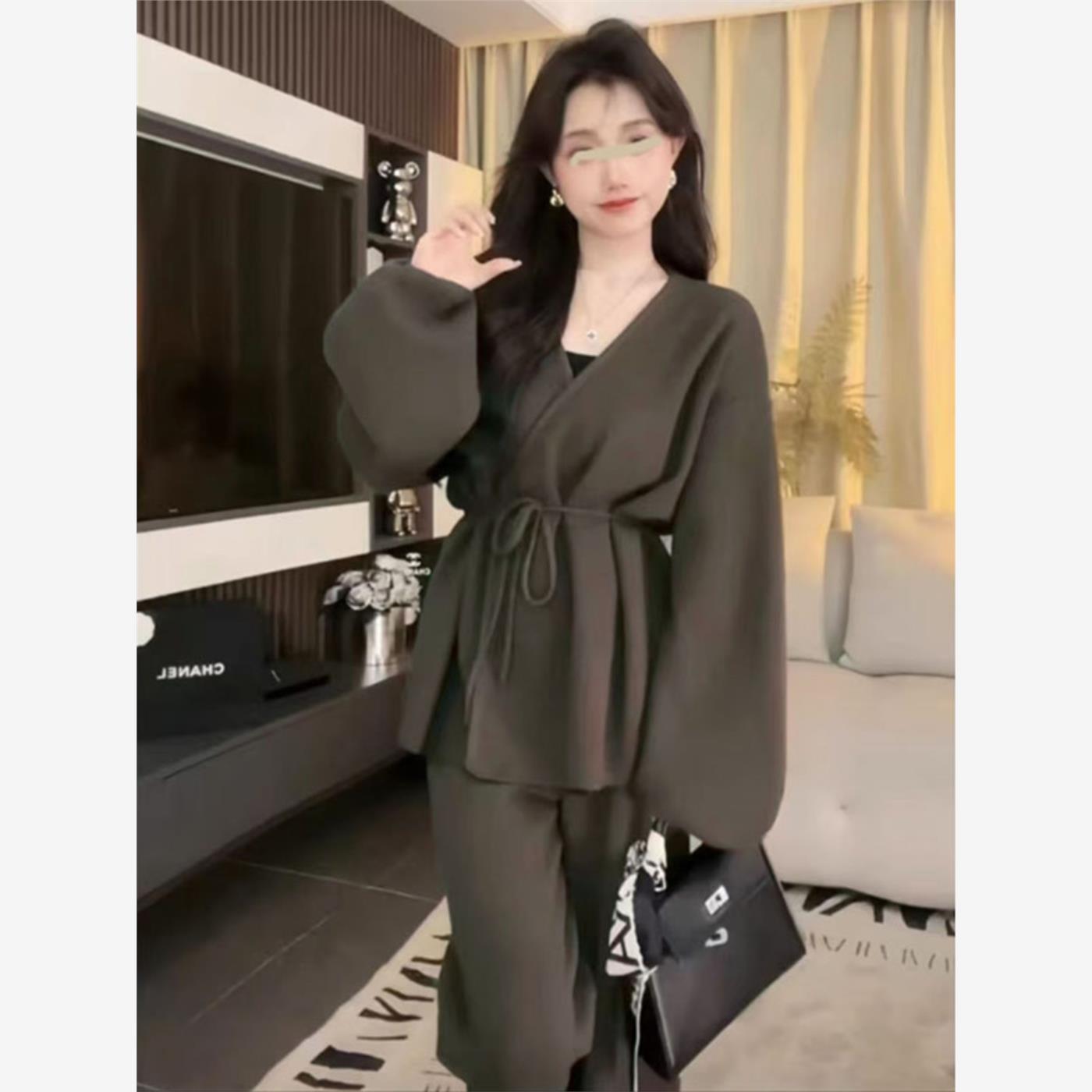 轻奢御姐风遮肉针织两件套早秋新款温柔风韩系收腰显瘦毛衣套装女