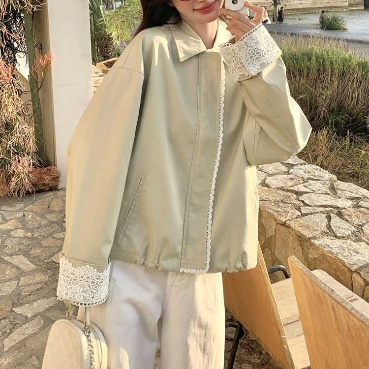 独特超好看蕾丝拼接短外套女小个子2025秋季新款休闲百搭夹克上衣