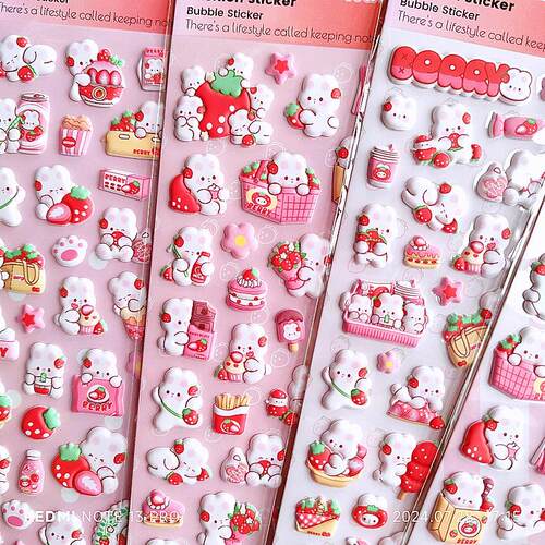 可爱小草莓兔子立体3D海绵贴纸