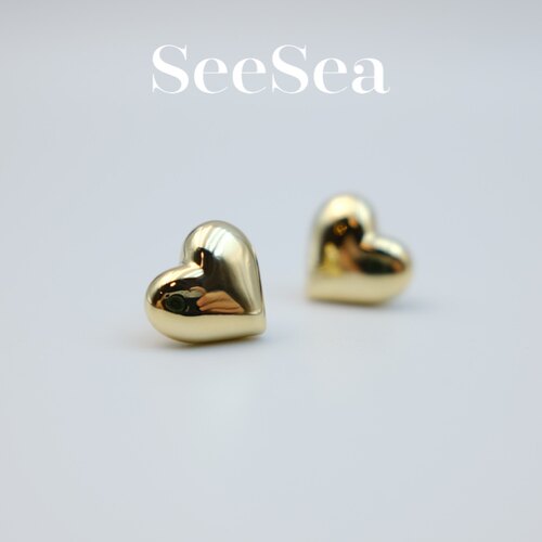 SeeSea INS博主fever金高银同款耳环高品质爱心桃心925银针耳钉