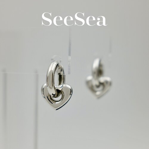 SeeSea 韩国博主款小众INS实心可拆卸桃心爱心立体耳S925银针