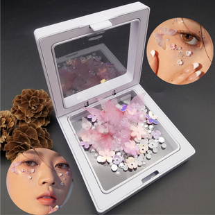 脸上贴面饰品新娘眼妆亮钻泪钻珍珠镂空薄纱蝴蝶脸部装饰贴片化妆