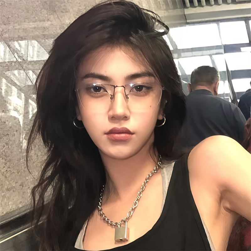 金属半框方形眼镜文艺复古斯文网红女氛围感日系平光镜学生配近视