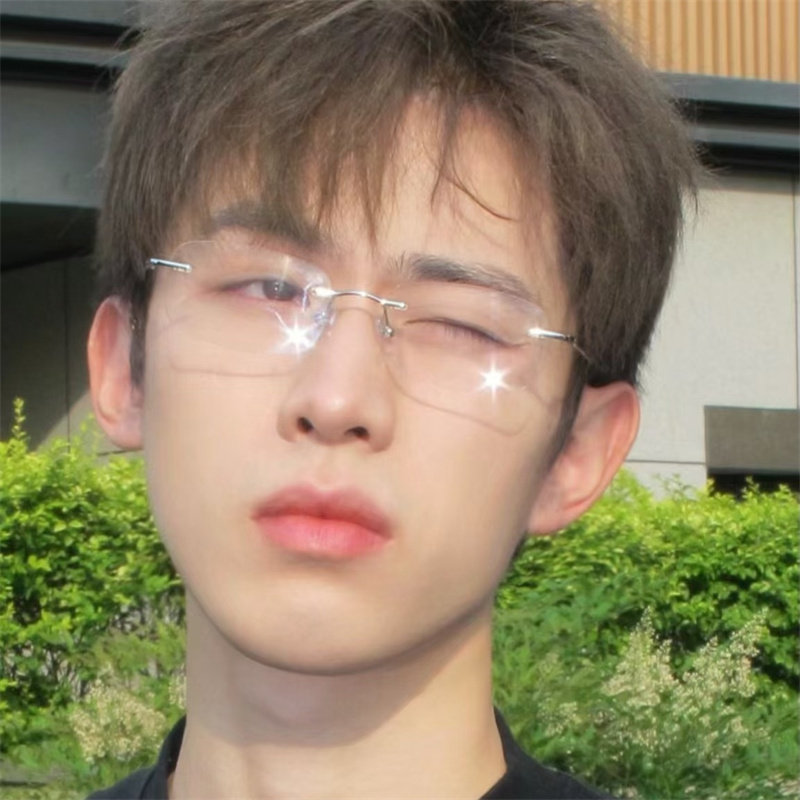潮男斯文无框方形眼镜大学生禁欲系银色金属防蓝光平光镜配近视女
