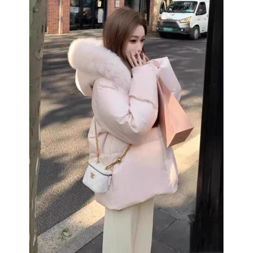 小个子短款大毛领加厚甜美棉服