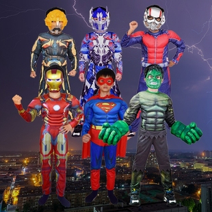 六一儿童节演出服装超人蝙蝠侠衣服cosplay绿巨人美队紧身衣男童