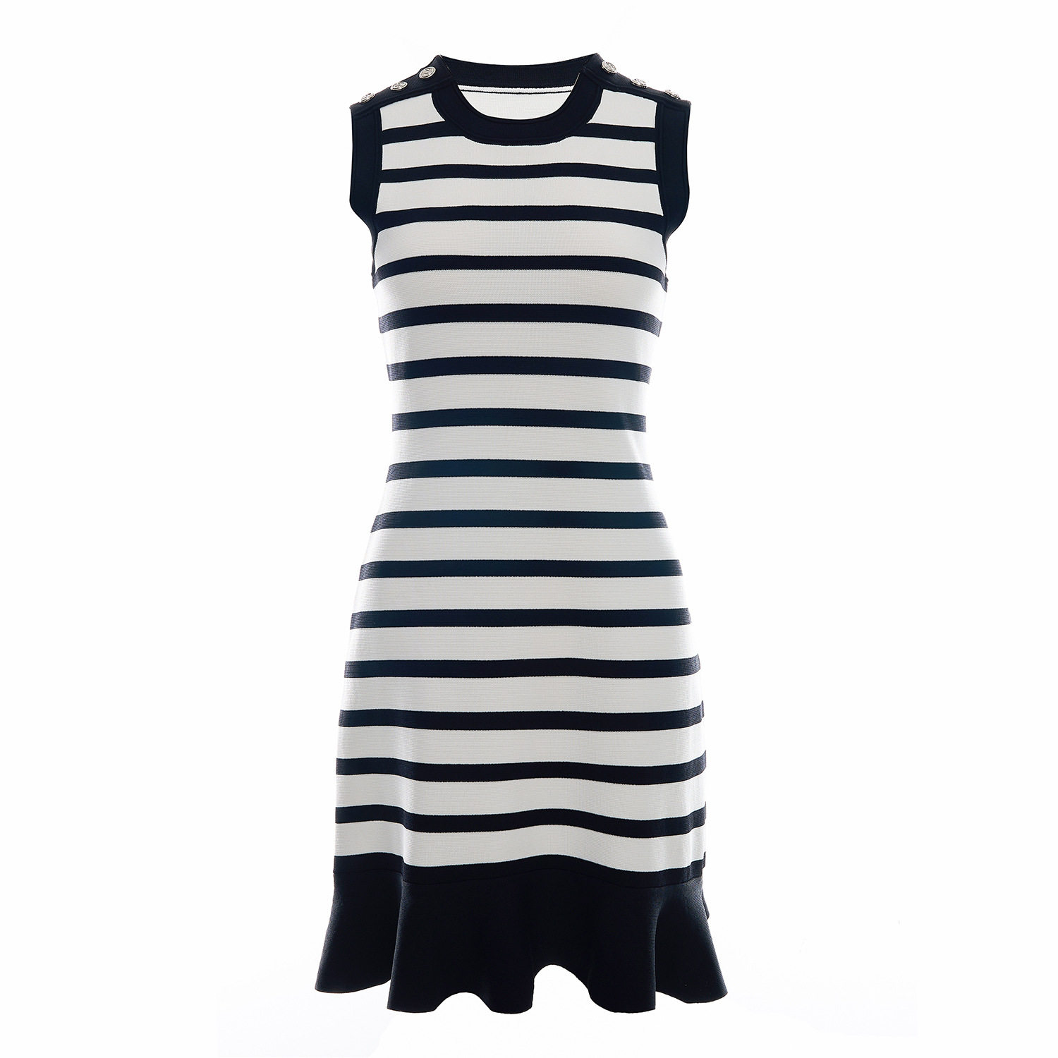 SD家2026新款黑色条纹圆领无袖背心裙修身显瘦气质撞色鱼尾连衣裙