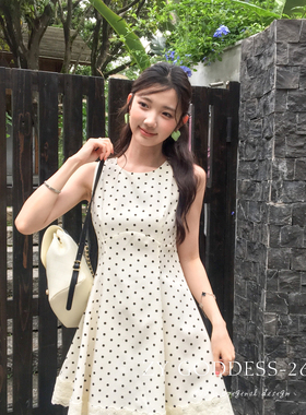 ZY GODDESS-韩系温柔时尚波点拼接蕾丝边背心伞裙短裙连衣裙86918