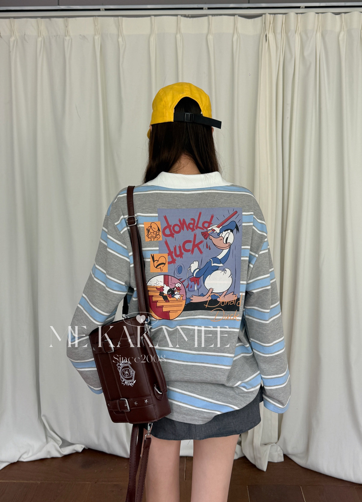 ME KAKAMEE秋新品趣味唐老鸭彩喷立体蝴蝶结毛圈polo衫卫衣S5709