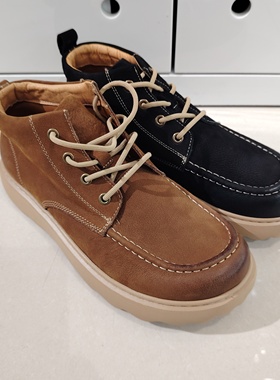 2026年新款男式休闲鞋79008牛皮系带轻便厚底擦色皮深口鞋