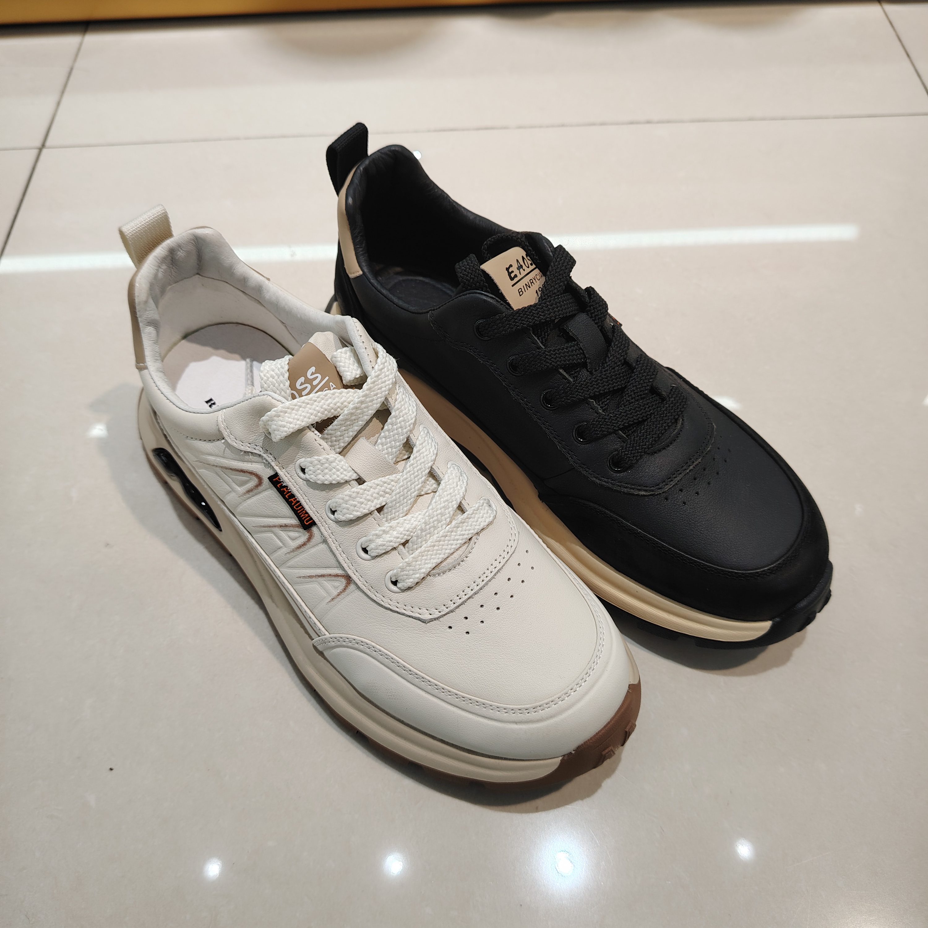 2025年秋季休闲鞋25060牛皮系带超轻EVA气垫厚底时尚运动真皮男鞋