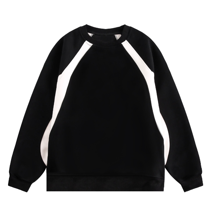 间色拼接长袖XDFM圆领卫衣落肩