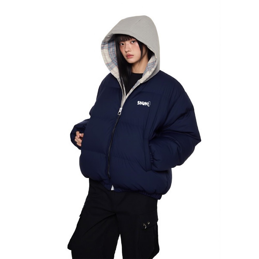 潮牌字母标开衫拼接加厚立领棉服