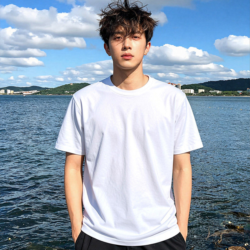 纯棉透气夏季短袖t恤男薄款2026新款重工打枣宽松打底衫半袖上衣