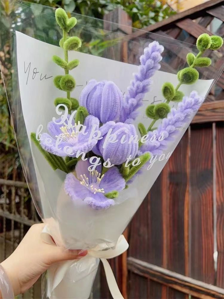 成品小花束手工成品扭扭棒编织玫瑰向日葵郁金香仿真花教师节礼物