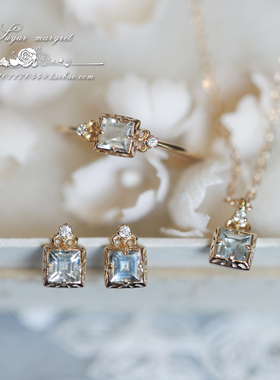 女925纯银优雅天然海蓝宝戒指