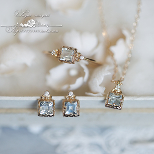 Present.仲夏礼赞 精致优雅天然海蓝宝S925纯银镀金 戒指项链耳钉