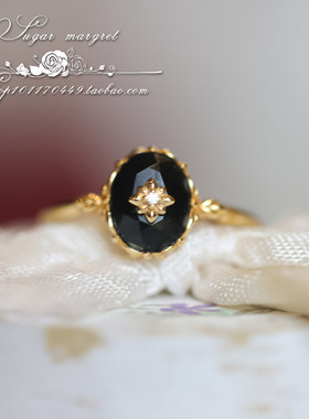 戒指925纯银黑玛瑙复古风女