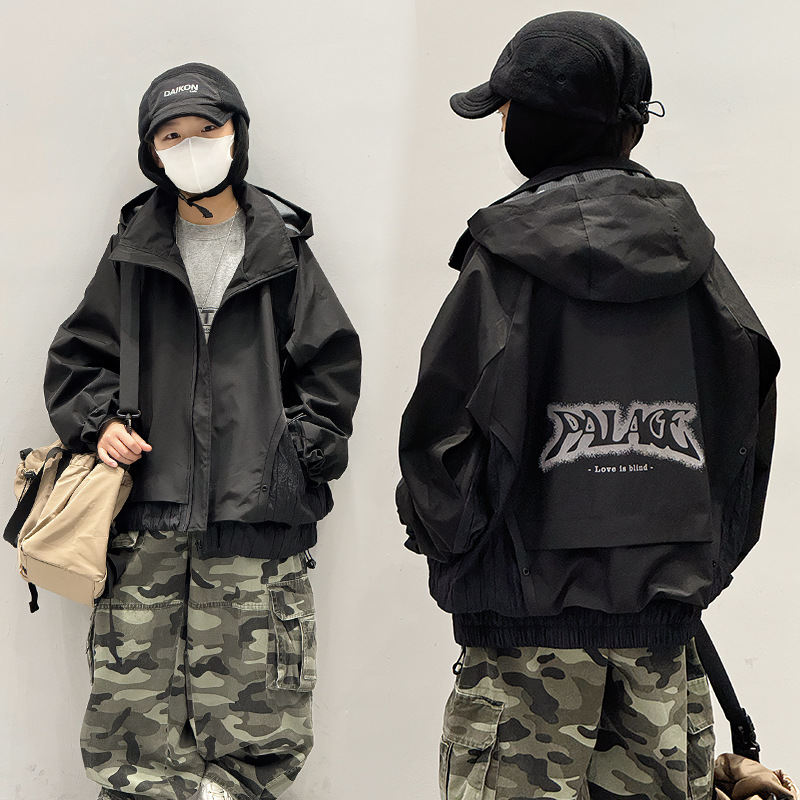 宝多童装男童外套春秋款2025新款儿童装男孩工装冲锋衣潮100-180