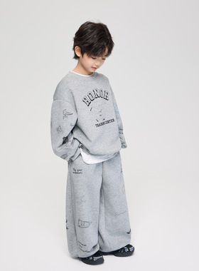 2026春季新款男童手绘字母印花卫衣套装中大童运动休闲卫裤两件套