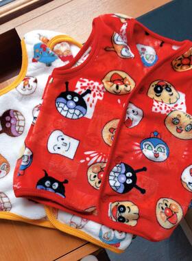 清仓不退*秋冬男女童宝宝款卡通面包人满印珊瑚绒马甲家居服护肚