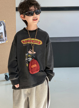 棉小铺男童卫衣儿童春季韩版2026新款美式复古宽松卡通童装上衣潮