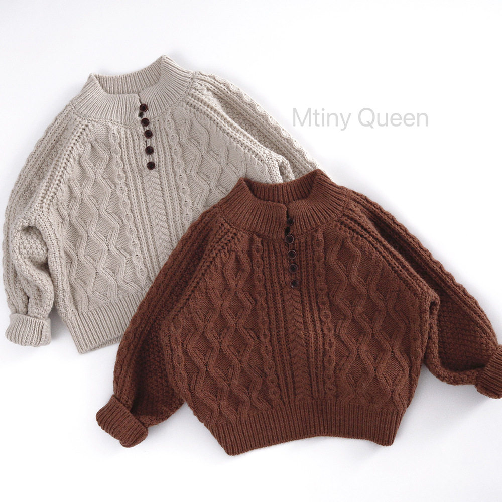 美丽诺羊毛混纺～韩版春秋儿童毛衣针织套头男女宝洋气插肩外套