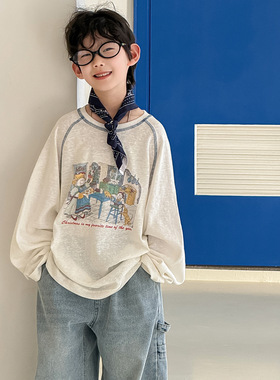 棉小铺男童T恤儿童春季韩版2026新款百搭卡通长袖打底童装上衣潮