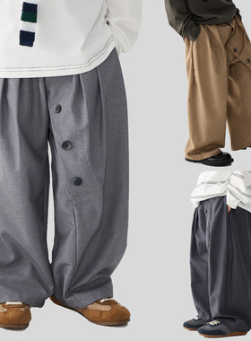 2026春季新款儿童设计感排扣休闲长裤男中大童宽松百搭直筒西裤潮
