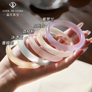 晶东珠宝 冰种猫眼石手镯女高冰白月光玉镯香槟金个性新中式镯子