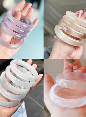 高级感紫月光猫眼石手镯白粉冰透玉髓浅紫色香槟金扁圆高冷小众饰