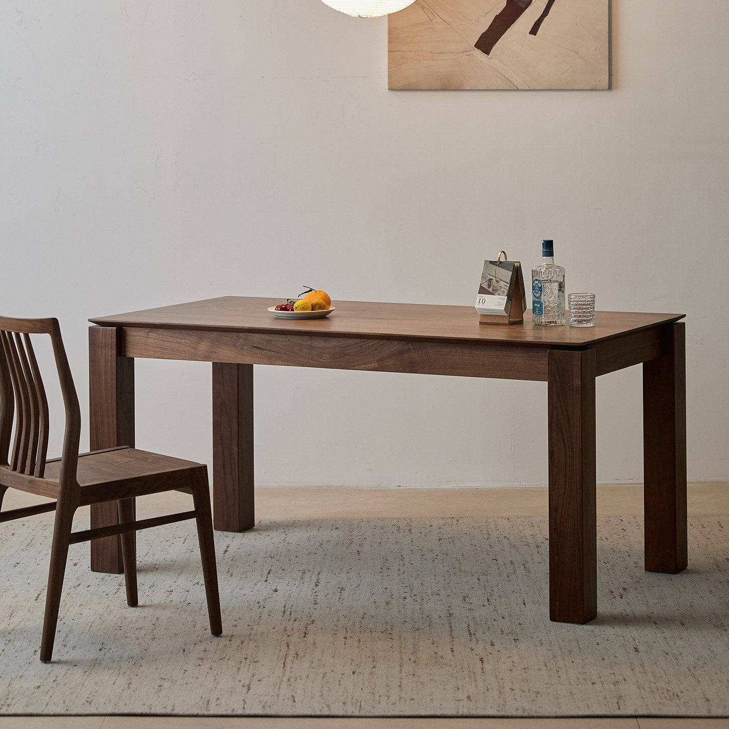 梦天然北美黑胡桃木实木餐桌长方形现代简约家用办公桌茶桌原木