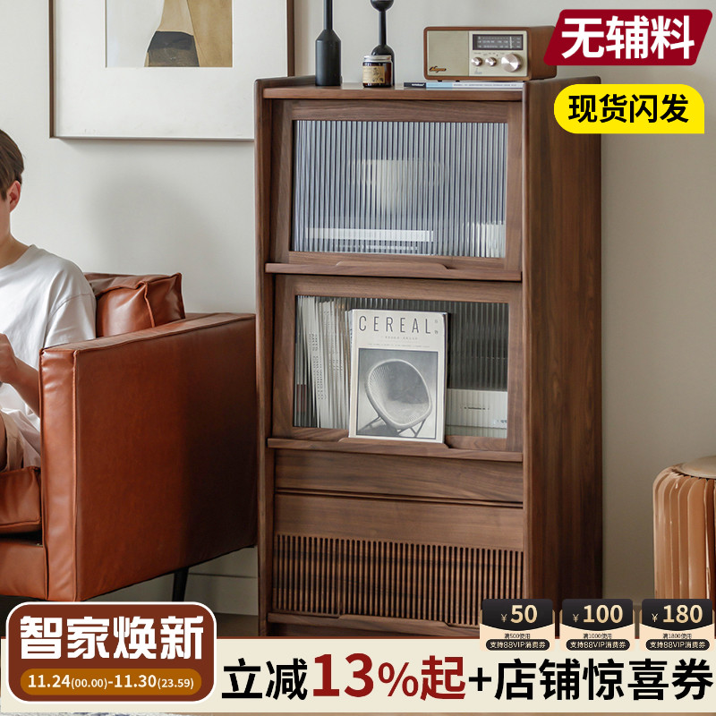 客厅玻璃门靠墙实木北欧储物柜