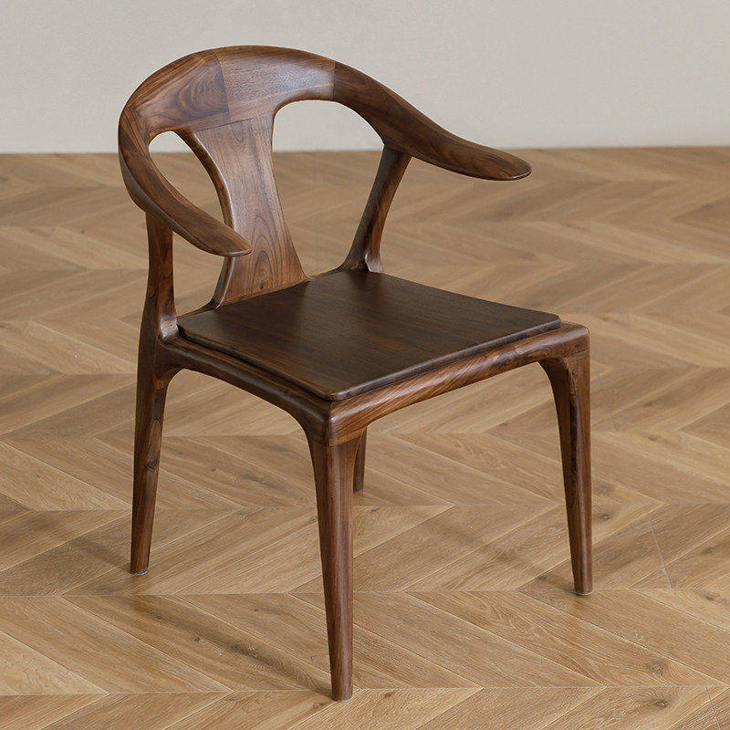 梦天然|北美黑胡桃木餐椅椅子靠背椅书椅扶手实木家用原木北欧