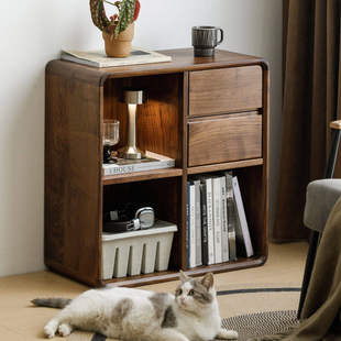 梦天然北美黑胡桃木实木边几客厅家用沙发边柜角几储物柜收纳柜