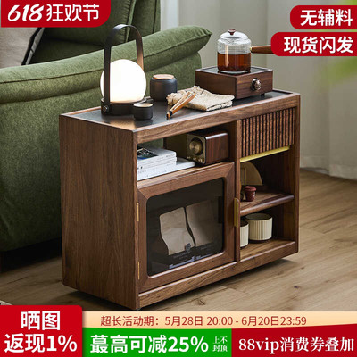 可移动岩板黑胡桃木侧边柜