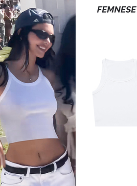 肯豆Kendall Jenner同款u领美背吊带背心女夏新款修身打底短上衣