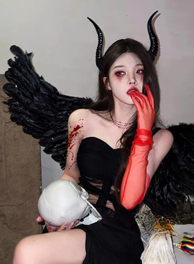 仿真羊角发箍万圣节暗黑嗜血恶魔角头箍cos魅魔派对装扮套装道具