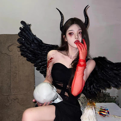 仿真羊角发箍万圣节暗黑嗜血恶魔角头箍cos魅魔派对装扮套装道具