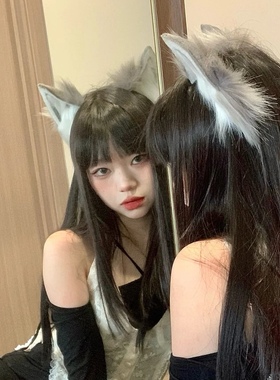 仿真手作cos灰色兽耳发箍女狐狸猫耳朵头饰猫咪灰狼耳男生发卡潮