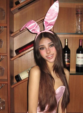 粉色兔女郎发箍头饰可爱甜美兔耳朵发卡头箍cosplay万圣节兔子女