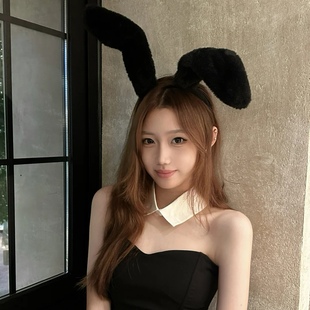 cos黑色大兔耳朵发箍毛绒夸张暗黑万圣节装扮头饰女仆兔女郎头箍