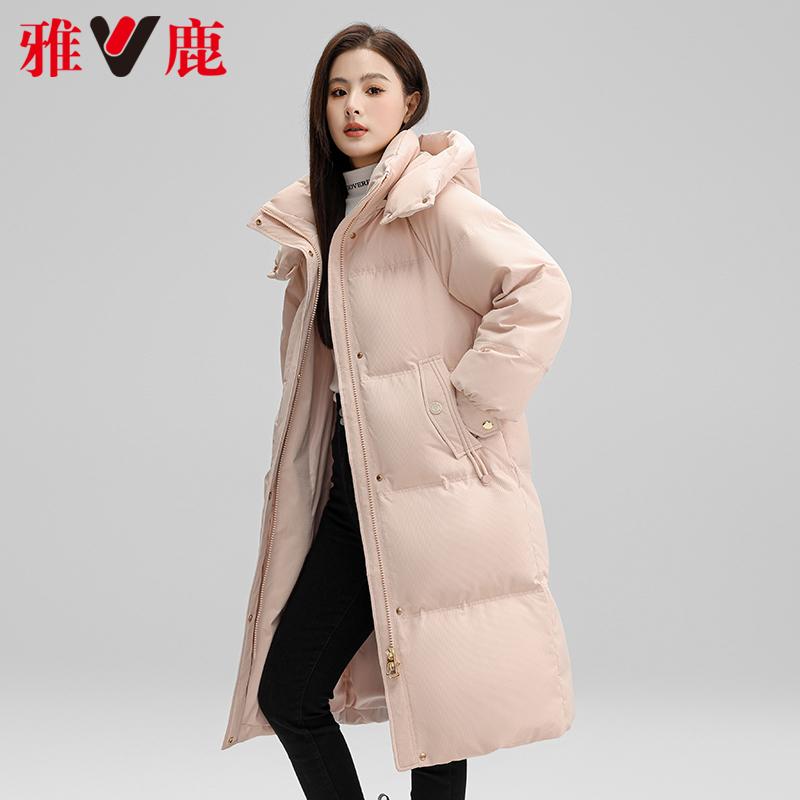 蓄热三防雅鹿中长款羽绒服女连帽