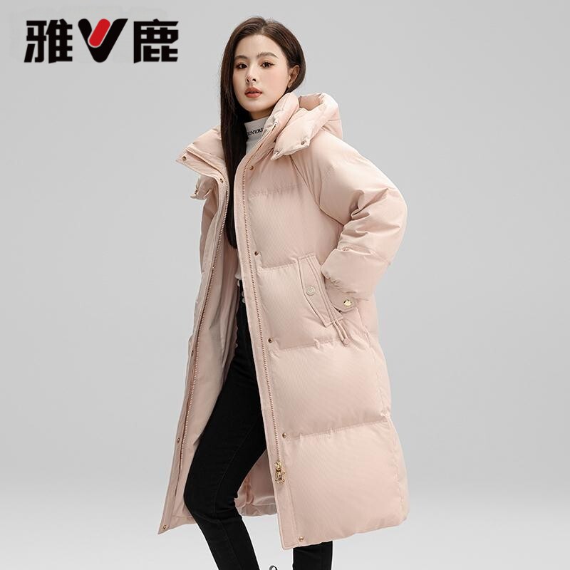 蓄热三防雅鹿中长款羽绒服女连帽